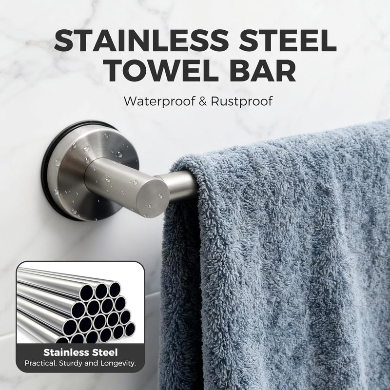 WingWider Adjustable Suction Cup Towel Bar for Bathroom Wall,14.6Inch~24 Inch Towel Racks for Bathroom,Stainless Steel Bath Towel Holder for Shower(Brushed Silver) - Image 4